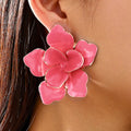 KAIMEI 2025 New Arrival Fashion Jewelry Metal Peach Red Multi-layer Large Flower Women's Earrings Big pink Enamel Earrings