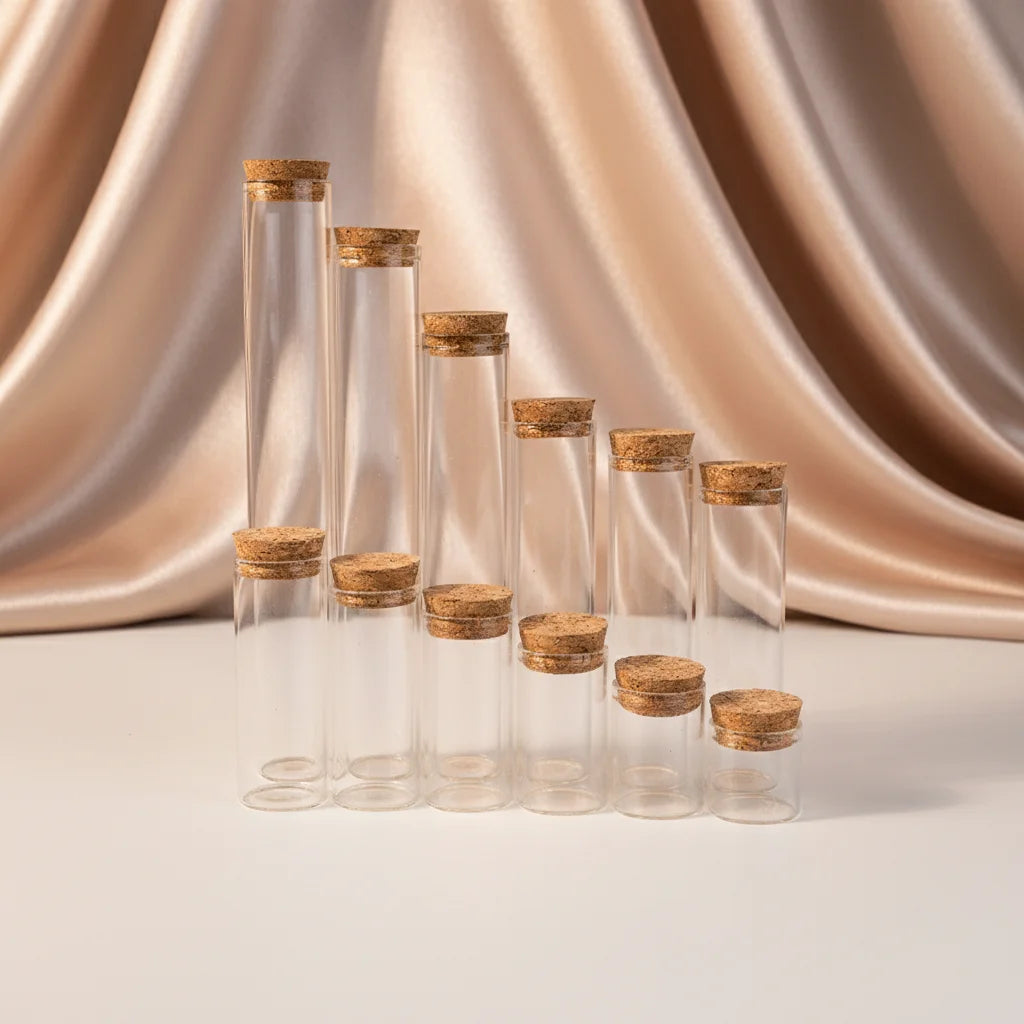 Mini Cylinder Glass Container Bottle Vase with Wooden Stopper Eco-friendly Recyclable Jiangsu