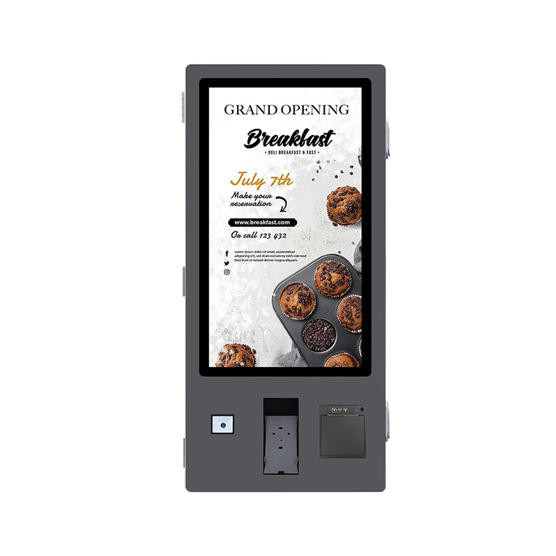 Black 32 Inch Self Service Pick up Fastfood Payment Kiosk Machine With QR Scanner POS Slot Ticket 80mm Printer for Hospitality