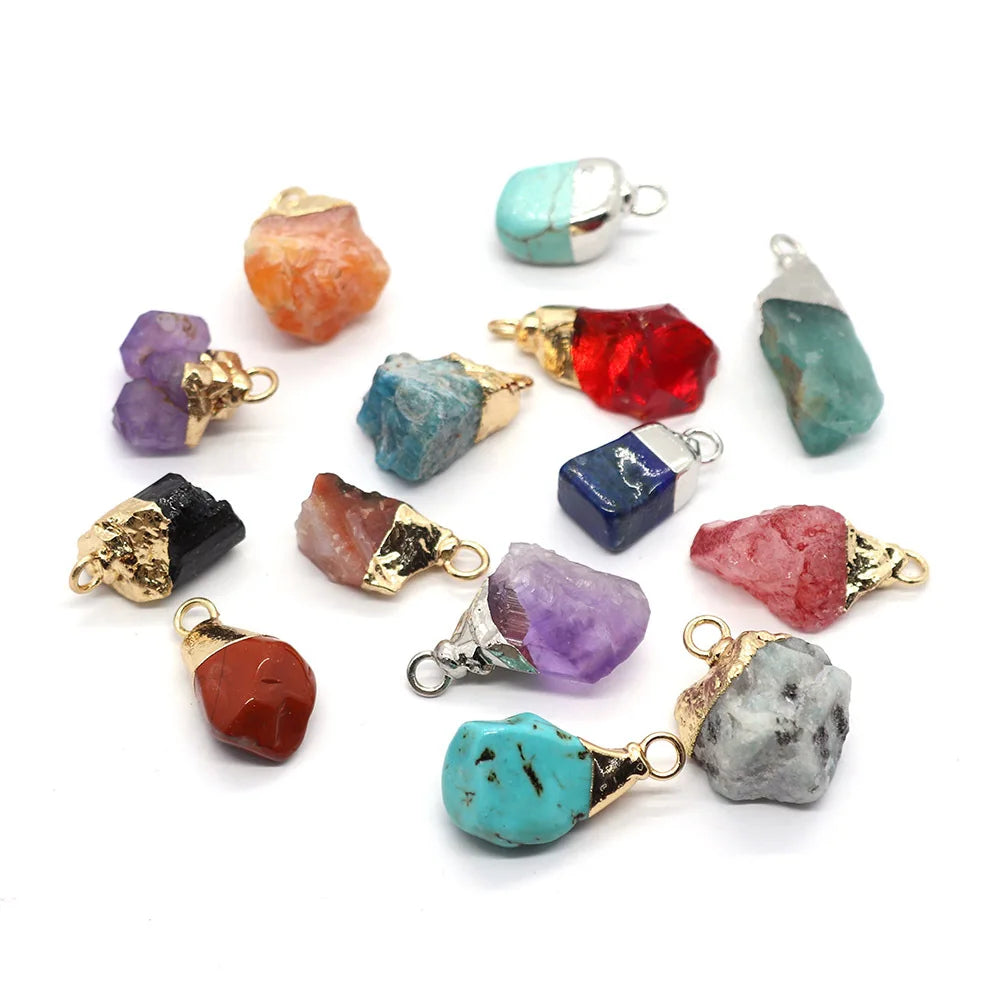 Wholesale Gold Plated Natural Quartz Irregular Stone Necklace Earrings Raw Gemstone Pendant with Rough Crystal Birthstone Charms
