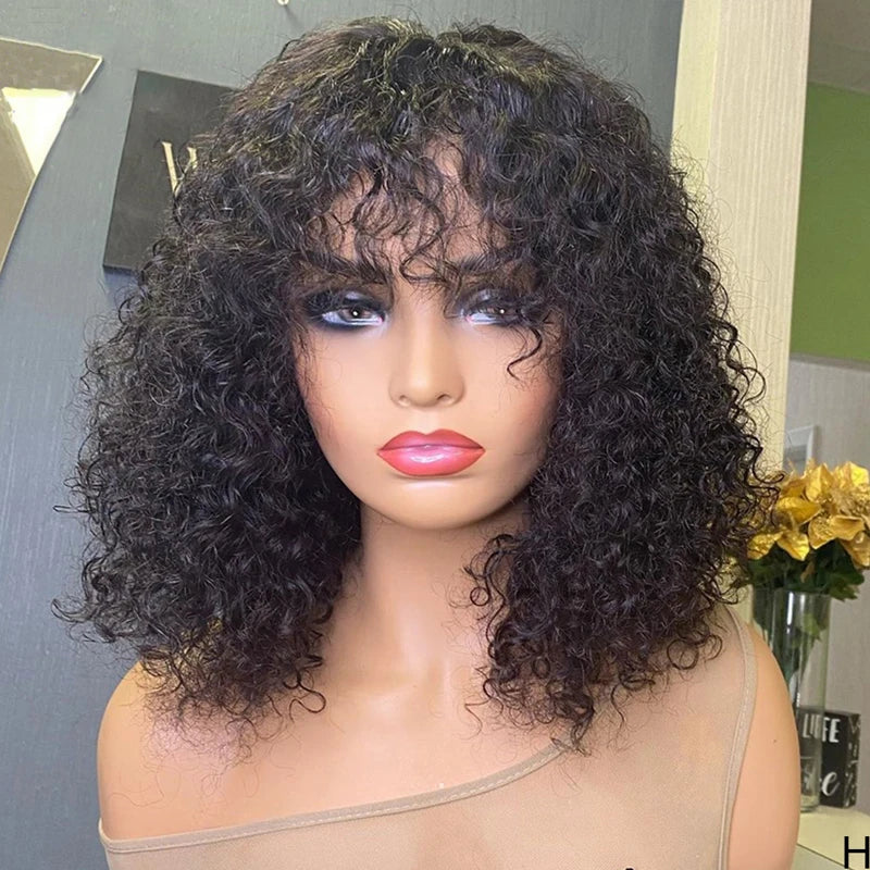 Foxen Raw Vietnamese Hair Hd Lace Frontal Wig 150 Density Short Wigs with Bangs Glueless Original Human Hair Water Wave Bob Wig