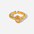 Fashion 18K Gold Plated Texture Zircon Open Ring Tarnish Free Jewelry Stainless Steel Oval Round Crystal Ring