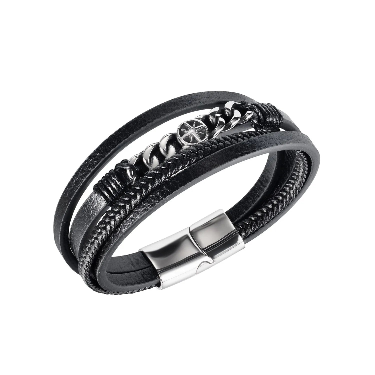 New Arrival Unisex Punk Charm Braided Genuine Leather Bracelet with Stainless Steel Magnetic Clasp Gift