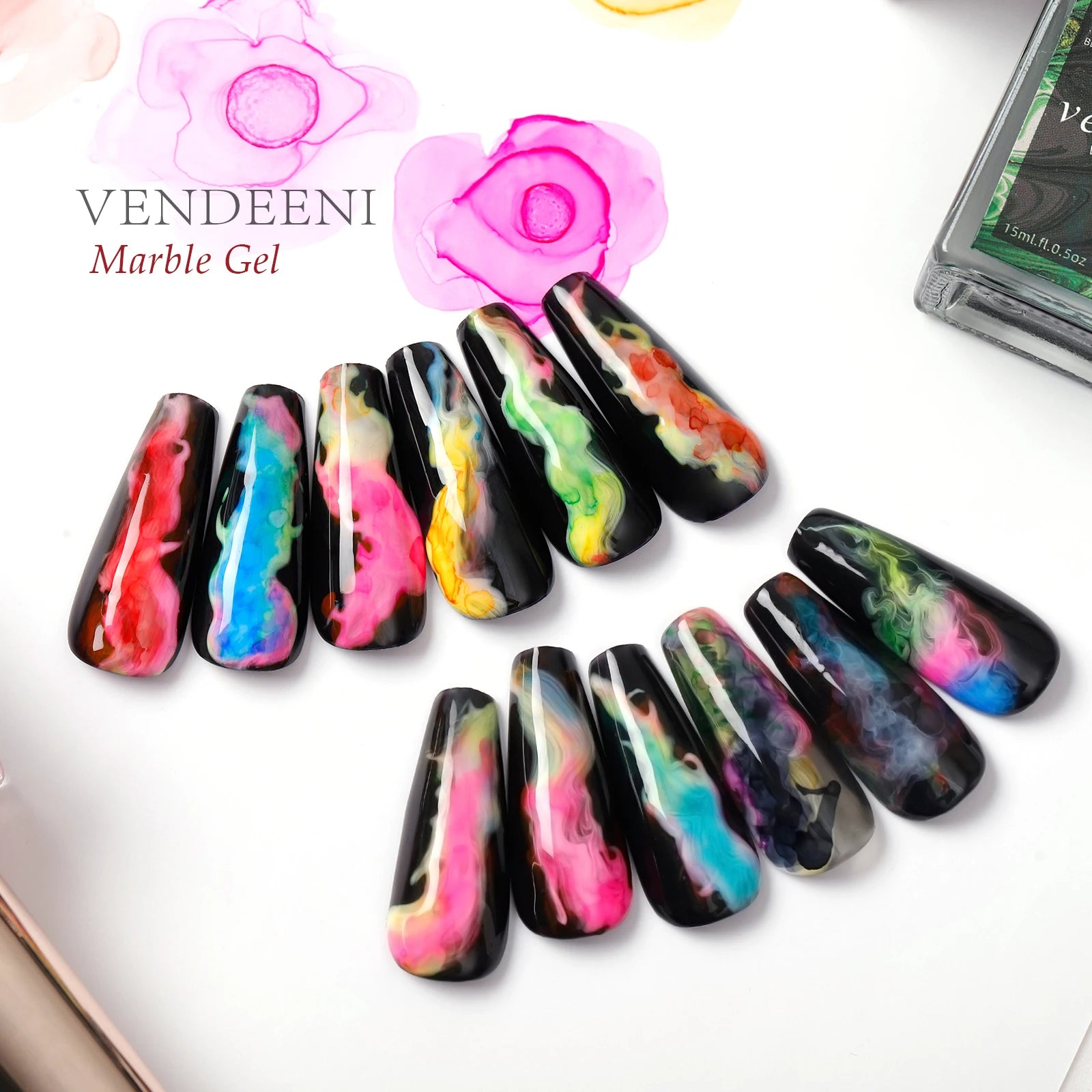 Vendeeni OEM Private Label 15ml Creative Painting Water Blooming Gel 12Colors Marble Ink Blooming Gel Polish for Nail Art Salon