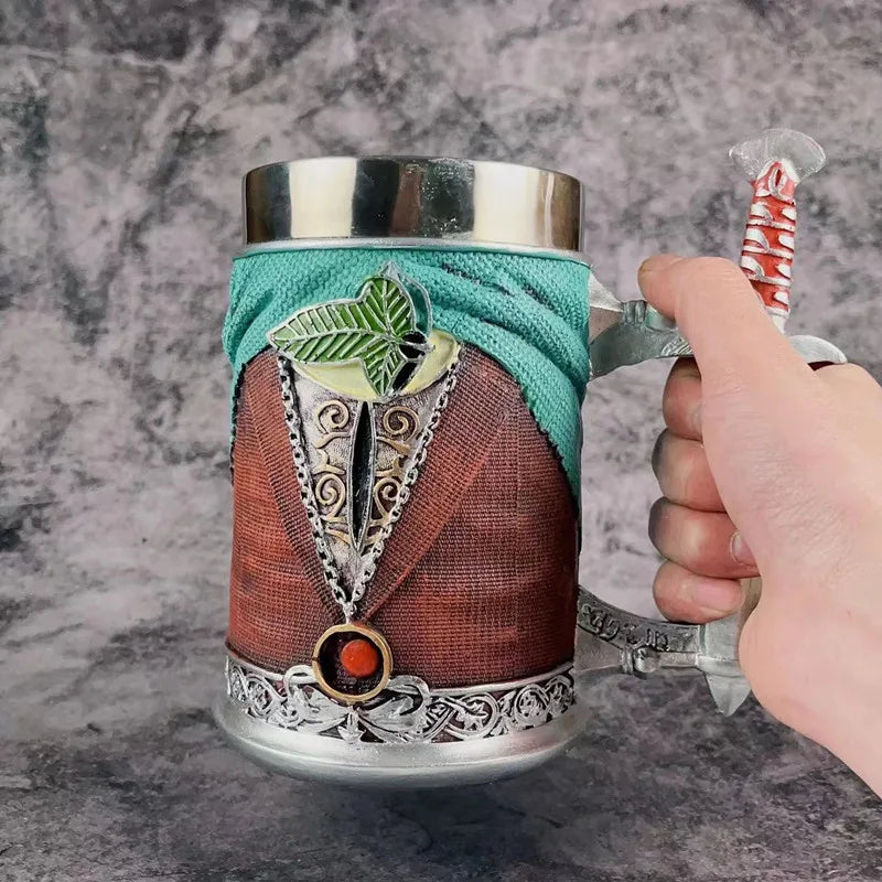 Wholesale Retro Coffee Tankard Mug MAA01 3d Holy Sword Handle Beer Lord Resin Rings Mugs