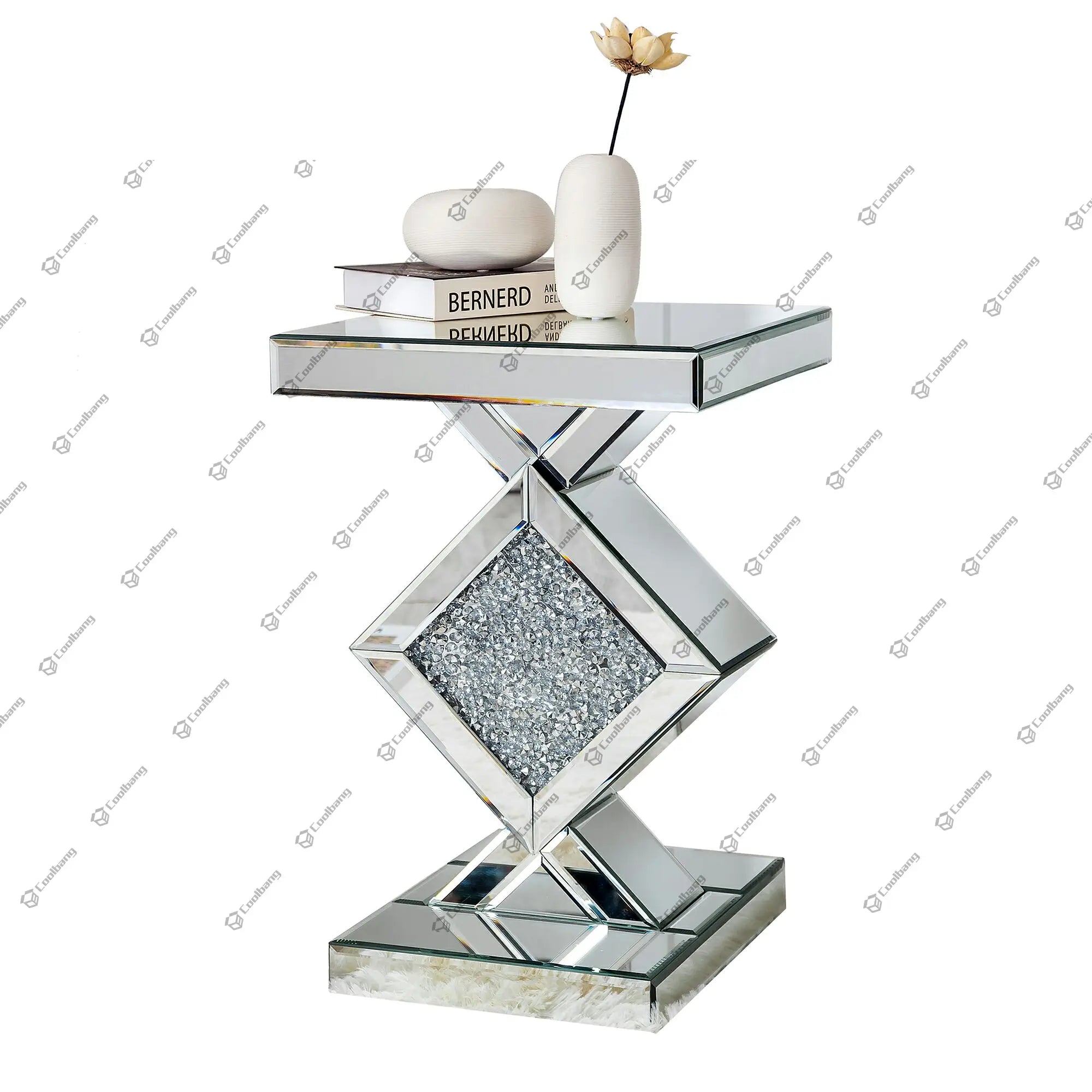 Free Shipping Mirrored Living Room Furniture Silver Crushed Diamond Side Tables Modern Glass Coffee Table