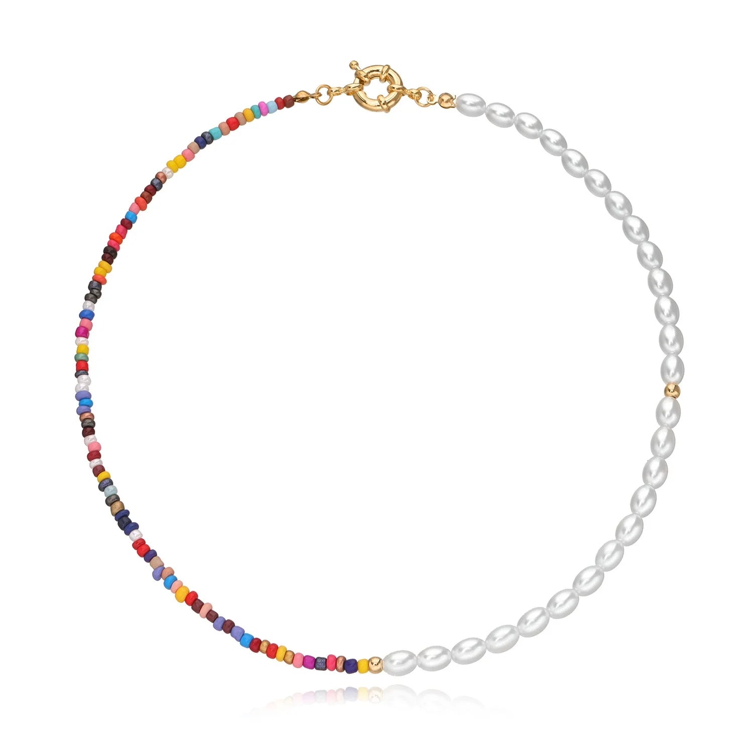 2022 Fashion Boho Handmade Jewelry Beaded Choker Necklace Women Birthday Gift Y2K Style Colorful Half Bead Half Pearl Necklace