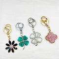 Wholesale Cute Crystal Plant Bling Enamel Keychain Lucky Metal Four Leaf Leaves Clover Keychain Key Holder for Bag Pendant Charm