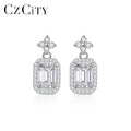 CZCITY 925 Sterling Silver CZ Diamond Bridal Luxury Woman Jewelry Flower Star Moissanite Earrings