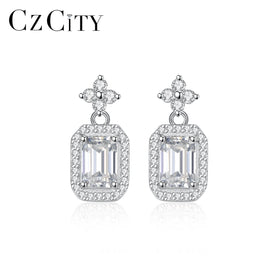 CZCITY 925 Sterling Silver CZ Diamond Bridal Luxury Woman Jewelry Flower Star Moissanite Earrings