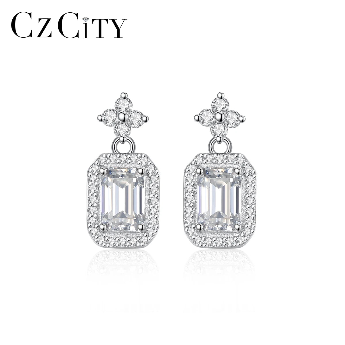 CZCITY 925 Sterling Silver CZ Diamond Bridal Luxury Woman Jewelry Flower Star Moissanite Earrings