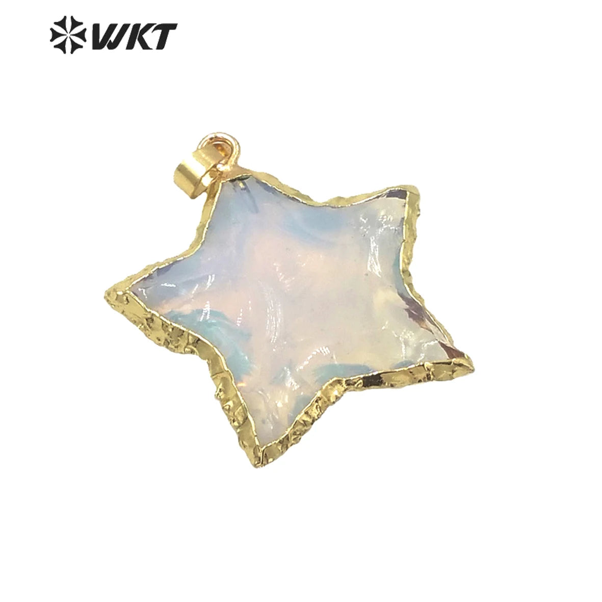 WT-P1569 Amazing Natural Hand Hammer Natural Raw Opal Stone Star Pendant Gold Trim White Shine Raw Stone Star Pendant Opal Stone
