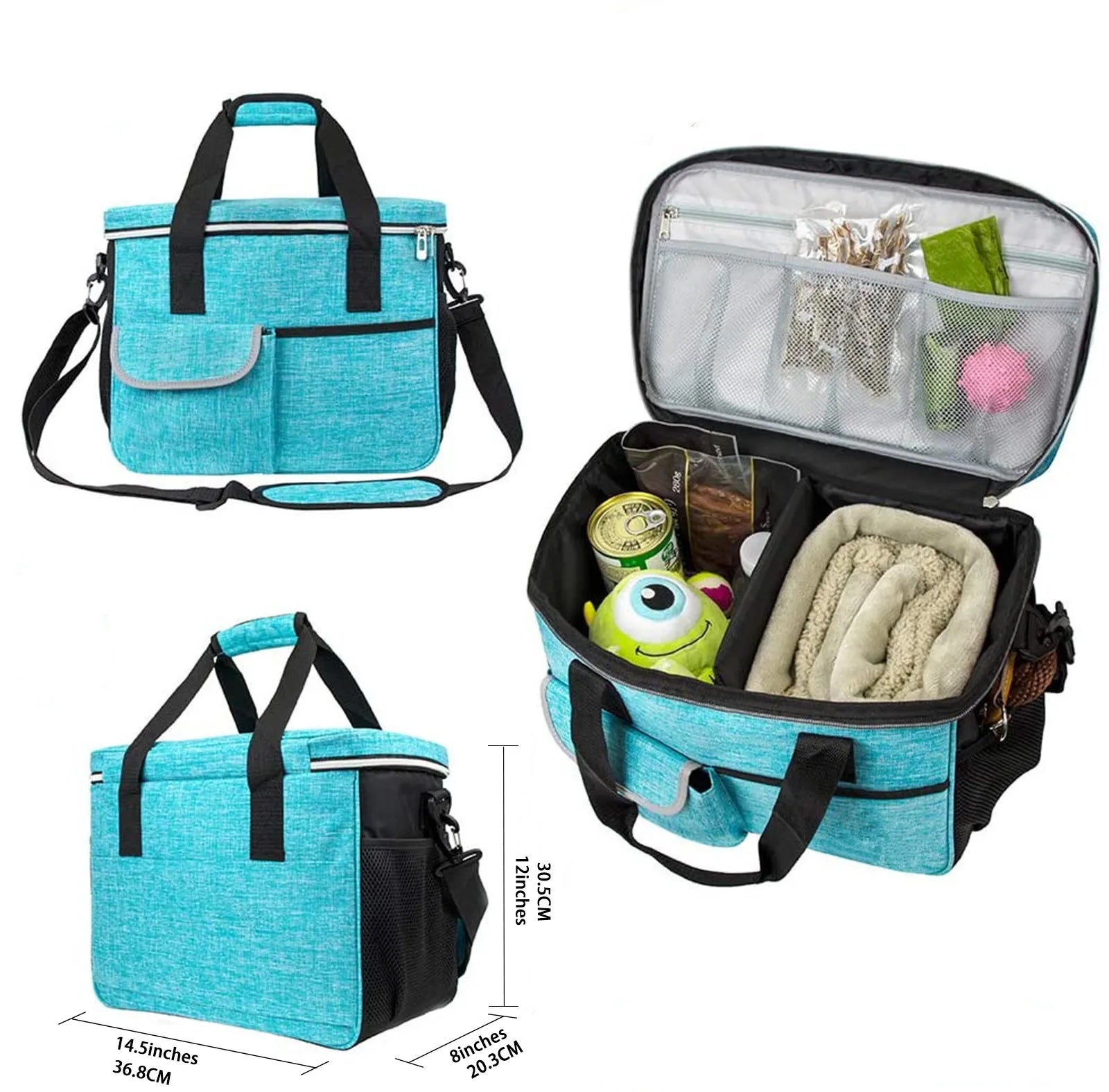 Dog & Cat Travel Foldable Waterproof Soft Carrier Tote Bag with Multi-Function Pockets Pet Food Container
