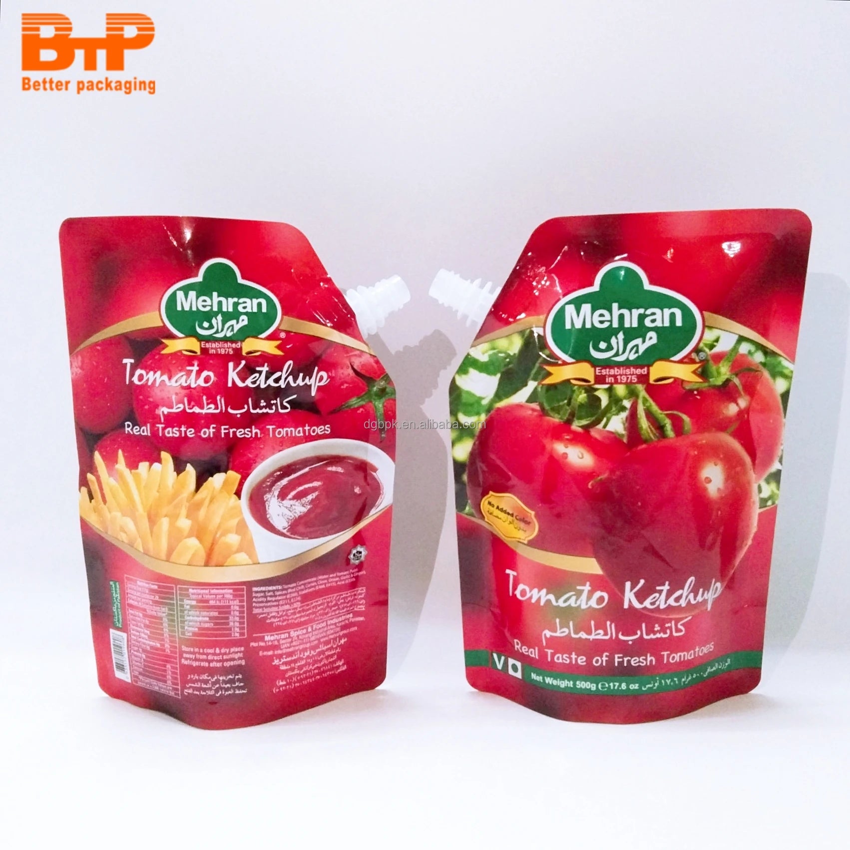 Custom Aluminum Stand up Spout Pouch 500ml Tomato Sauces Ketchup Packaging Bags Reusable Plastic Beverage Bags with Nozzle