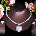 Bling Big Heart Shape Pendant Iced Out Cubic Zirconia Tennis Chain Necklace and Earrings Trendy Party Jewelry Sets for Women