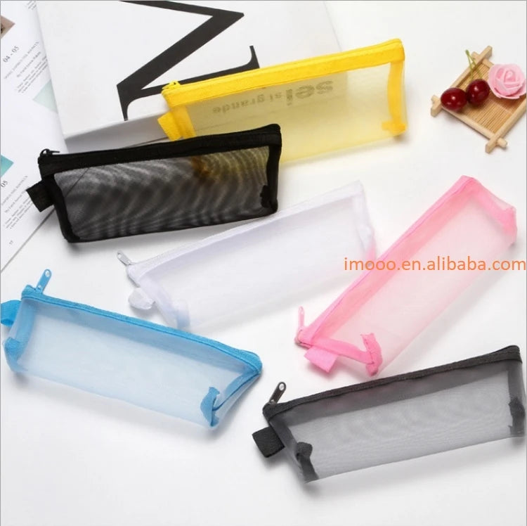 Factory Price Pencil Bag 21x9cm Mesh Pen Case Unisex Large Capacity Pouch School Supplies Zipper Bag