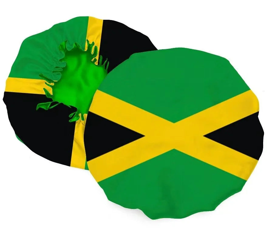Fast Shipping Jamacia Bonnet Haiti Flag Bonnet Reversible Satin Custom Hair Bonnet logo Sleeping Cap