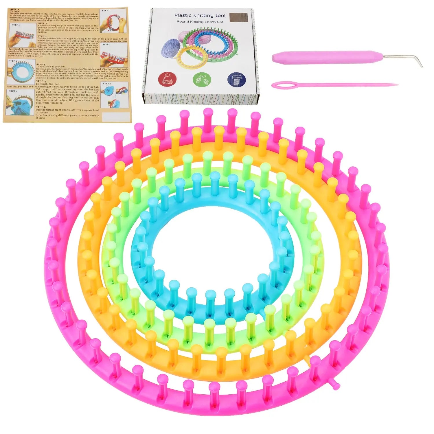 DIY Knitting Loom Set 4 Colors Round Hat Weaving Loom Castle Knitting Machine for Beginner Handcraft Tools