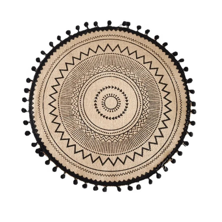 Bohemian Natural Burlap Placemat 15" Fringed Edge Round Jute Placemats for Dining Table Decorative