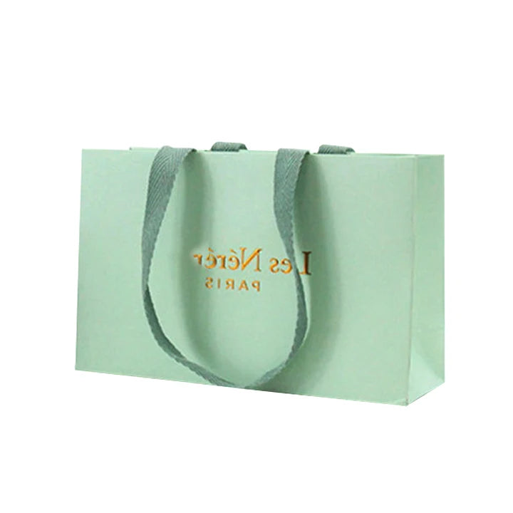 Eco Friendly Recyclable Shopping Luxury Gift Jewelry Matte Cardboard Mint Green Gift Bags with Custom logo Stamping