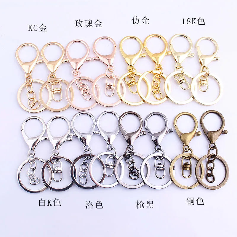 30mm Key Ring Long 70mm Popular Classic 5 Colors Plated Lobster Clasp Key Hook Chain Jewelry Making for Keychain