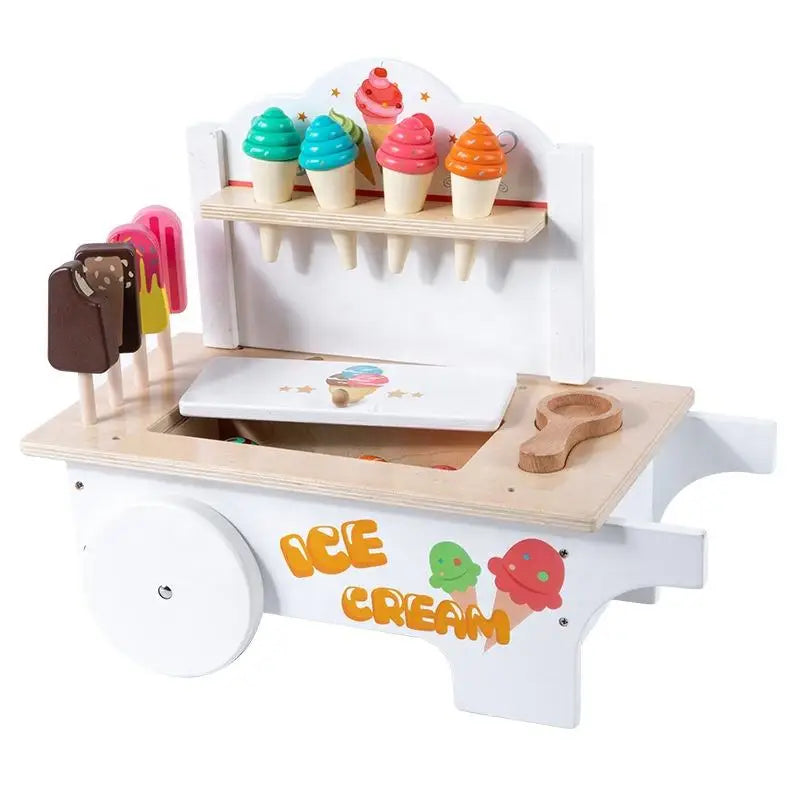 Factory Wooden Educational Toys for Girls Set Creative Wooden Pretended Play Kitchen Toy Roll Play Simulation Ice Cream Cart