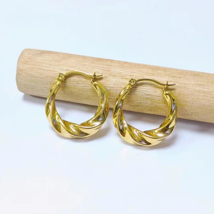 New Fashion French Classic Vintage 18K Gold Plating Stainless Steel Hoop Earring Women 202301a