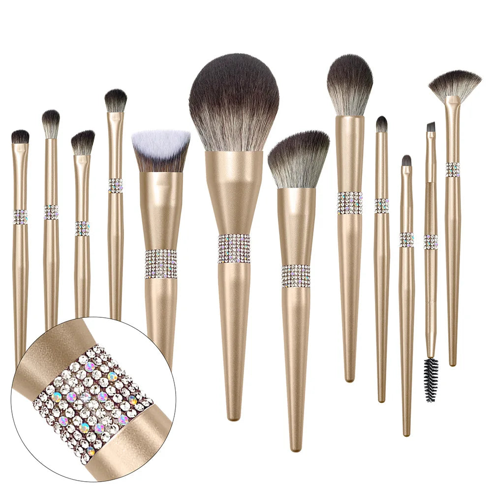 High Quality 12-Piece New Arrival Makeup Brush Set with Rhinestone Handle Private Label