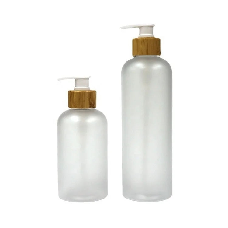 300ml 500ml Frost Plastic Lotion Pump Bottle Bamboo Collar Shampoo Shower Gel Packaging Soap Dispenser Refillable Bottles
