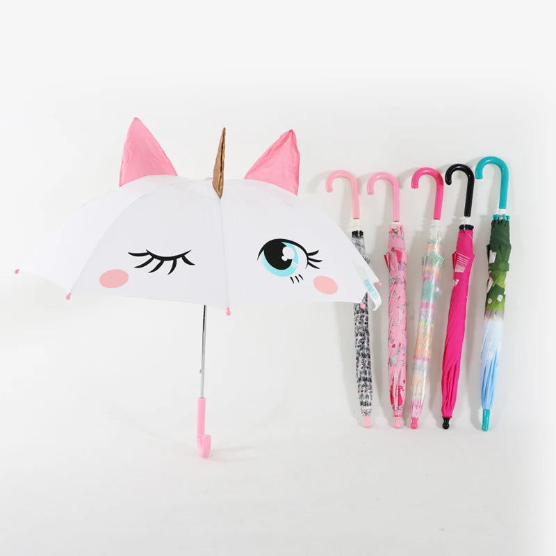 Wholesale Custom Pink Unicorn Lightweight Cute Cartoon Character Rain Sun Children Kids Umbrella for Girls and Boys