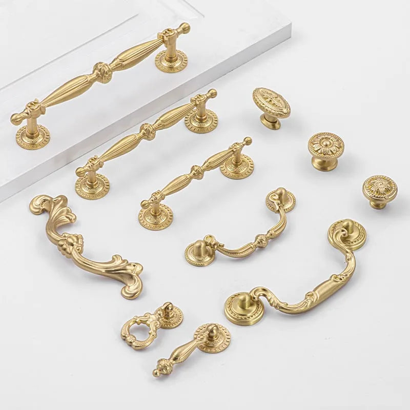 Authentic American Style Solid Brass Lever Handle Set Traditional Farmhouse Kitchen Cabinet Hardware with Drawer Usage