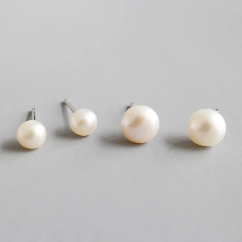 S925 Sterling Silver Natural Freshwater Pearl Earrings Simple Fine Jewelry Stud Earrings Fashion Earrings Women