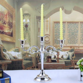 QIAN HU Elegant European Silver Metal Candlestick Holder Home Decorative Dinner Wedding Lanterns & Candle Jars