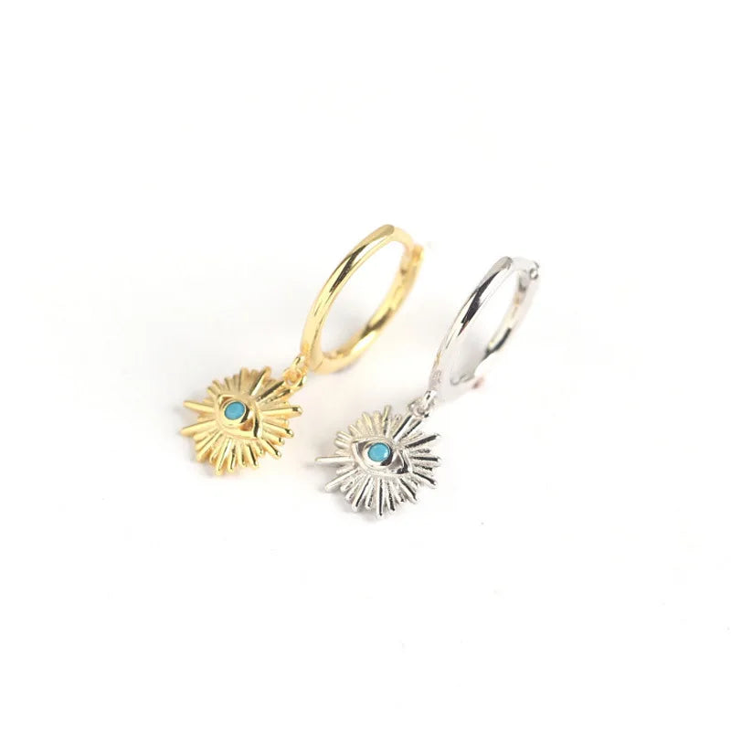 Rainbowkiong INS Dainty Style Silver 925 Sterling Gold Plated Sunflower Shape Women huggies Hoop Earrings