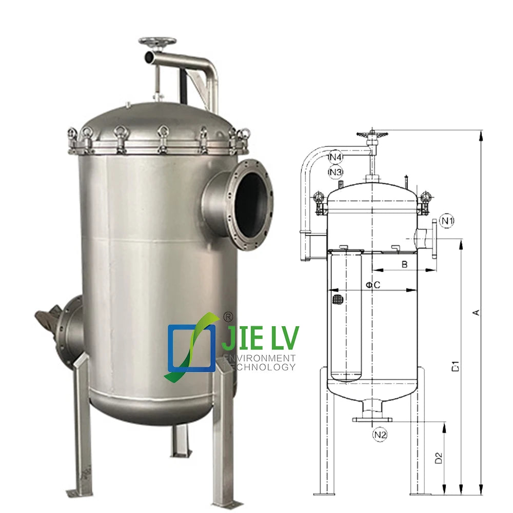 SS304 Industrial Stainless Steel Cartridge Bag Filter Housing 0.2-2500 Micron Multi-Size Customized OEM Available 90~250