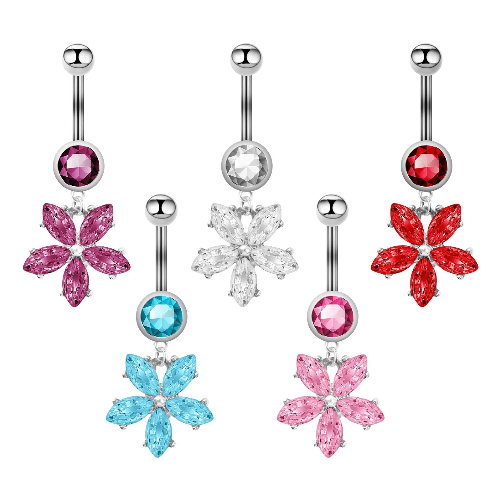 14G Stainless Steel Navel Ring Piercing Flower Belly Button Ring Navel Piercing Titanium