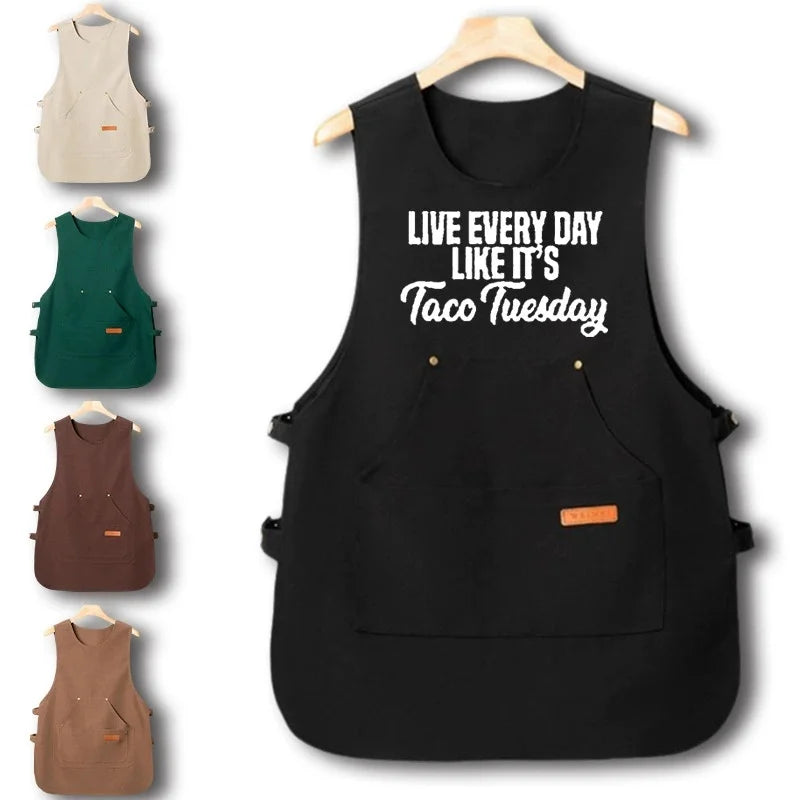 Custom Logo Kitchen Bib Apron Set Cute Style Cotton Waterproof Oil Resistant Fashionable Dining Supermarket Workers Chefs'