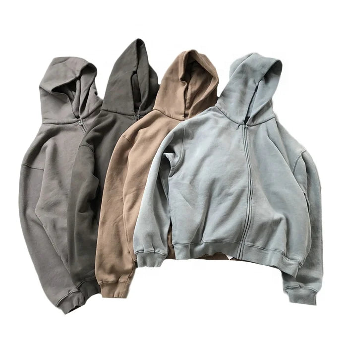 Custom logo New Wash Water Retro Oversized Size 100% Cotton Hoodie Printed Embroidery Design Men's Full Zip up Hoodie