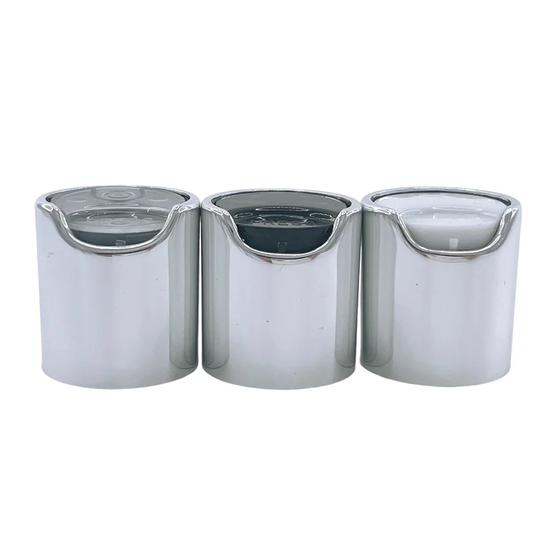 Free Sample 24/410 28/410 Shiny Silver Non-Spill Screw Cap White Plastic PP Aluminum Disc Top Cap for Shampoo Bottles