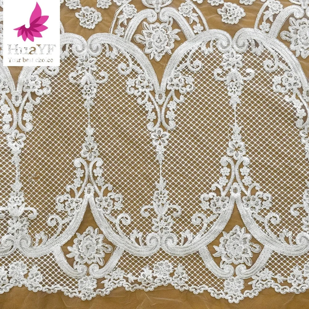 High Quality Embroidery White Bridal Tulle Lace Fabrics for European Style Dress HY1646