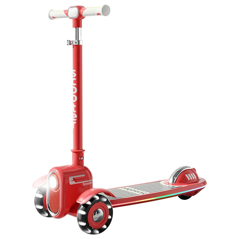 Kids Scooter With Three Flashing Lights Foldable Aluminium Kick Scooter for Outdoor Activities for Children Adults PU Wheels
