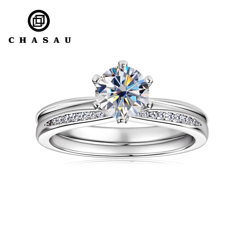 GRA Certificate 925 Silver Sparkle Real 1CT Moissanite 6.5mm D VVS1 Diamond Wedding Rings for Women