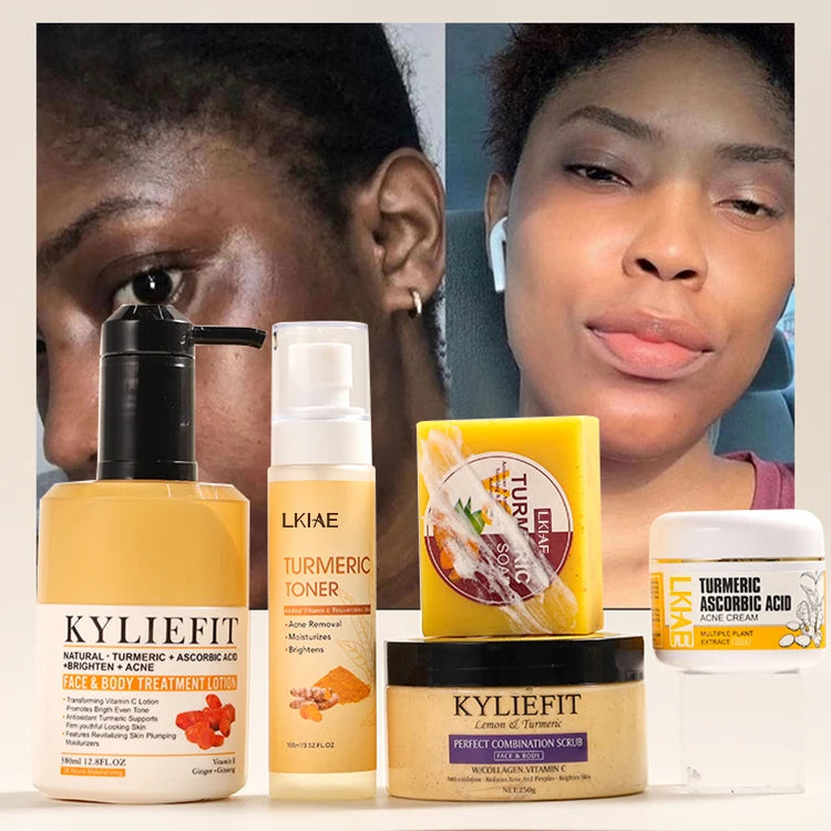 Beauty Facial Anti Acne Aging Tumeric Face Skin Care Set Organic Private Label Whitening Turmeric Skincare Set for Women