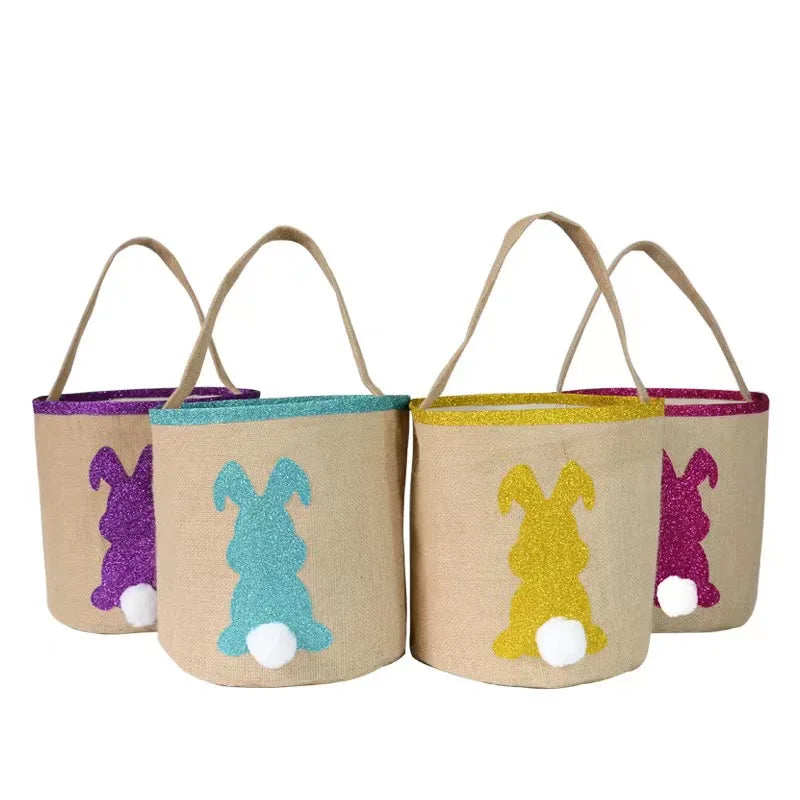 Factory Sale Easter Storage Bags Fluffy Tail Tote with Jute Bunny Egg & Storage Egg Gift Bags for Kids