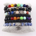 Women Bohemian Jewelry 5pc Crystal Glass Natural Gemstone Bracelet Star Moon Cuff Bangle Chakras OM Yoga Stack Bracelet Sets