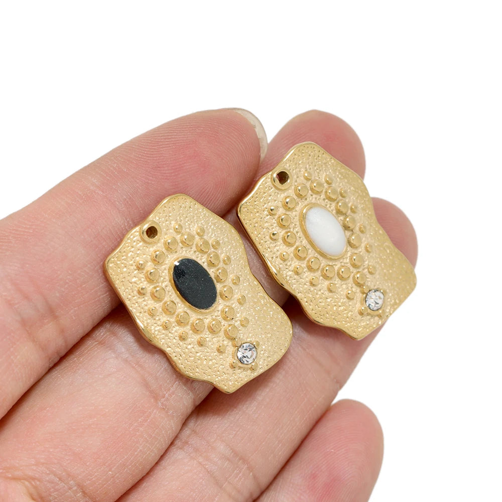 5Pcs Stainless Steel Enamel Zircon Inlaid Charms Pendants for DIY Necklace Findings Jewelry Accessories Wholesale
