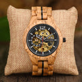 2026 Fashion DODO DEER Luxury Vintage Mechanical Skeleton Olive Wood Stainless Steel Water Resistant Pointer Automatic Watch for