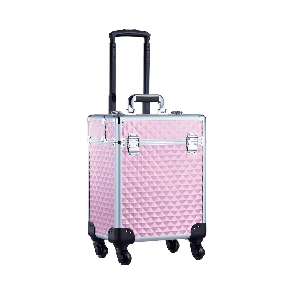 Professional Large Capacity Lockable Cosmetic Organizer Fashionable Rolling Makeup Case with Portable Trolley for Travel Artists