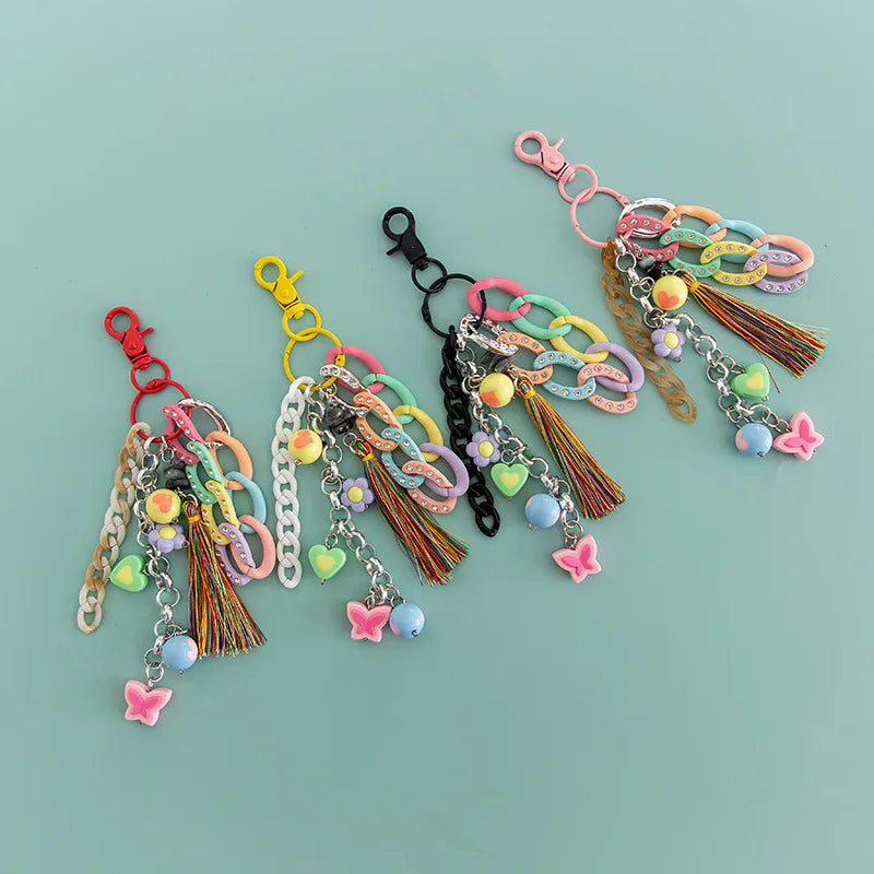 Acrylic Fringe Female Bag Pendant Keychain Handmade Bag Charm Women Key Holder Handbag Decoration Cute Acrylic Chain Keychains