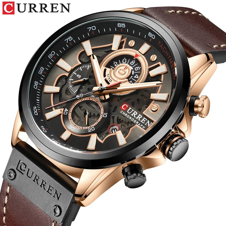 Brand CURREN Watch 8380 Relogio Masculino Chronograph Clock Leather Casual Sport Watches for Men Quartz Wristwatch
